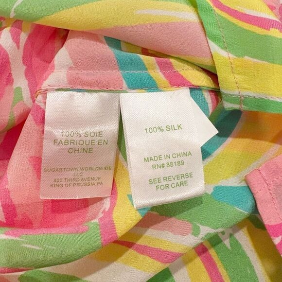Lilly Pulitzer Elsa Top Blouse XS 100% Silk Floral Flamingo Print - Picture 6 of 6